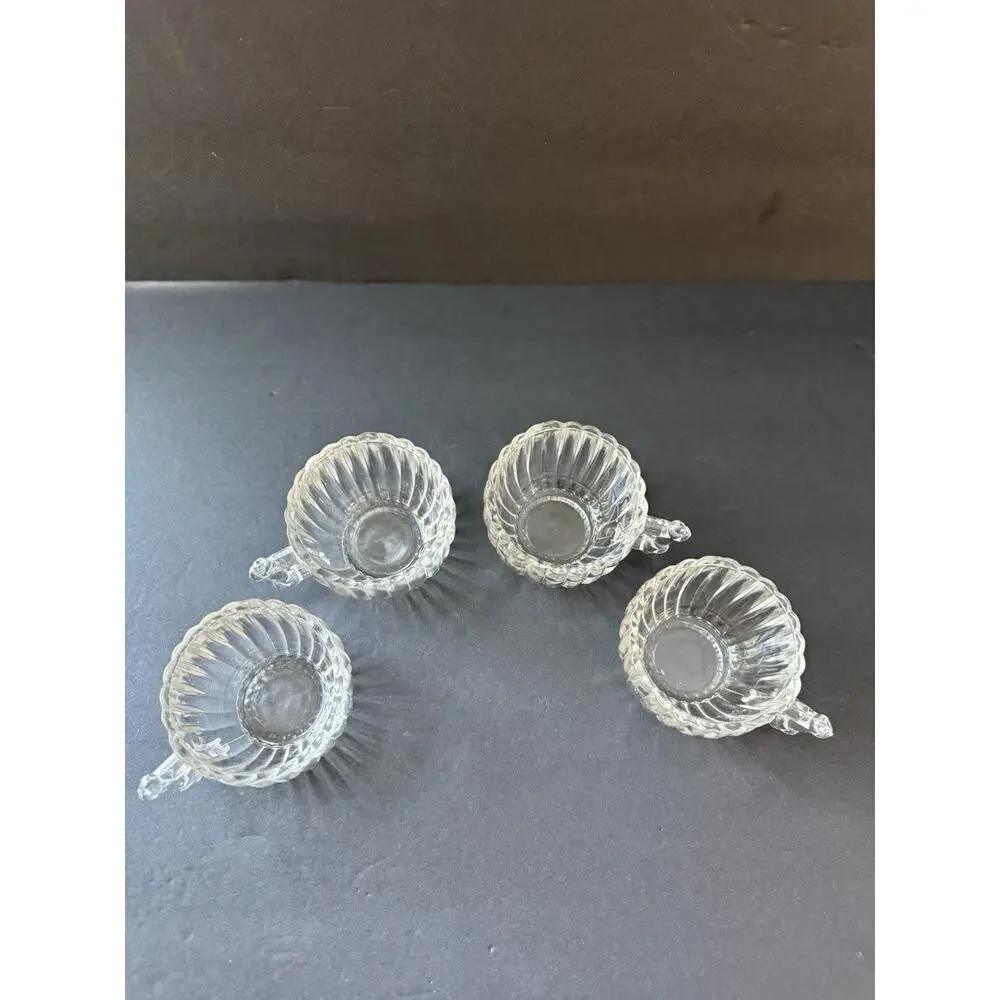 Vtg Jeannette National Tea Coffee Punch Cups Ribbed Clear Log Cabin MCM Set (4)